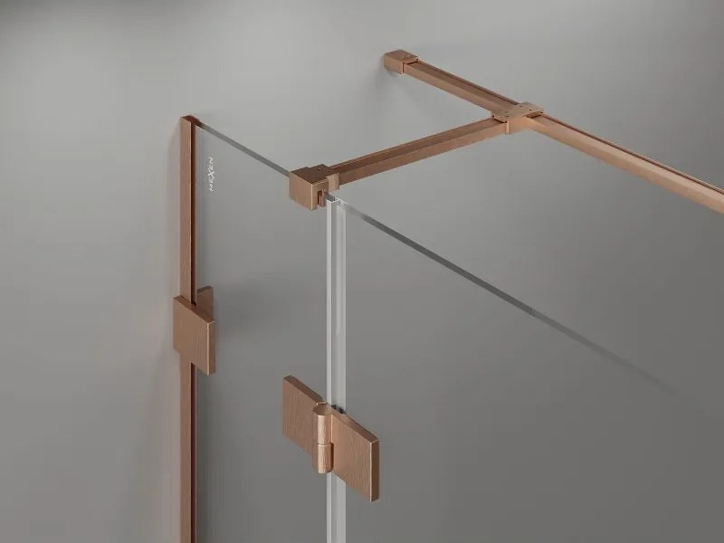 Mexen Lunar T, sklápací sprchový kút ľavý 100 x 120 cm, 8mm číre sklo, medený matný profil, 834T-100-120-65-00-L