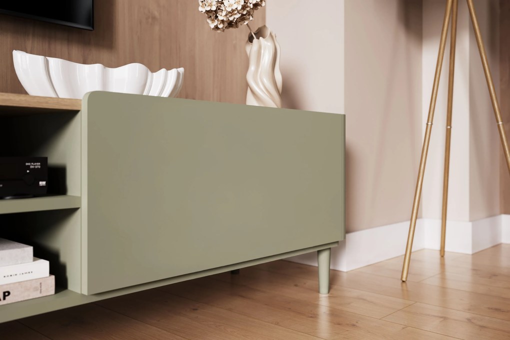 TV skrinka Elivo 170 cm na nožičkách - eukalyptus / dub baltic dune