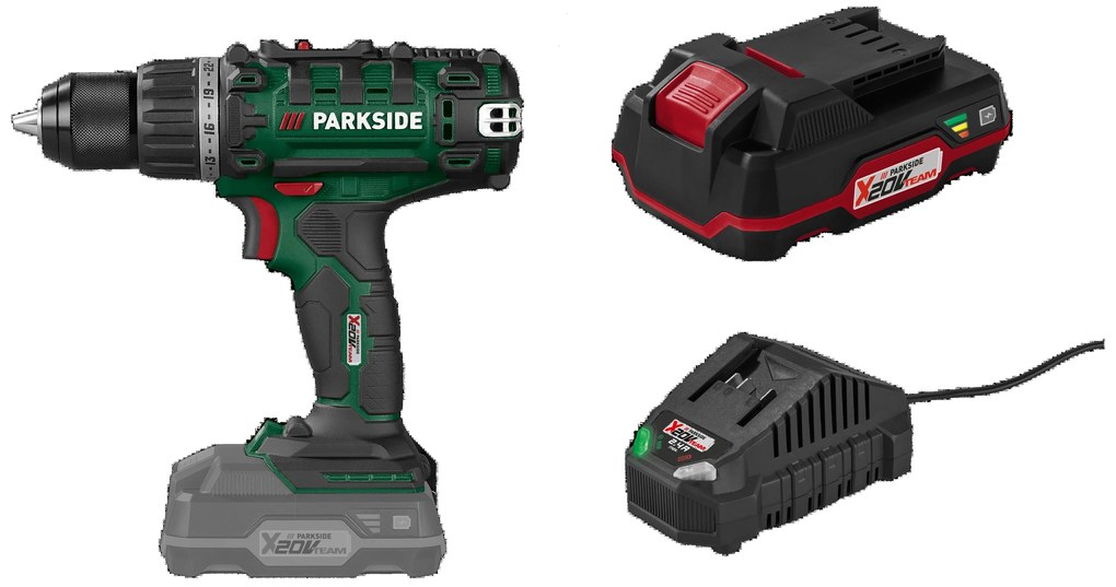 Parkside®  Aku vŕtací skrutkovač Pabs 20-Li I9 + Akumulátor 20 V/2 Ah PAP 20 B1 + Nabíjačka na akumulátor 20 V/2,4 A PLG 20 C1  (800011168)