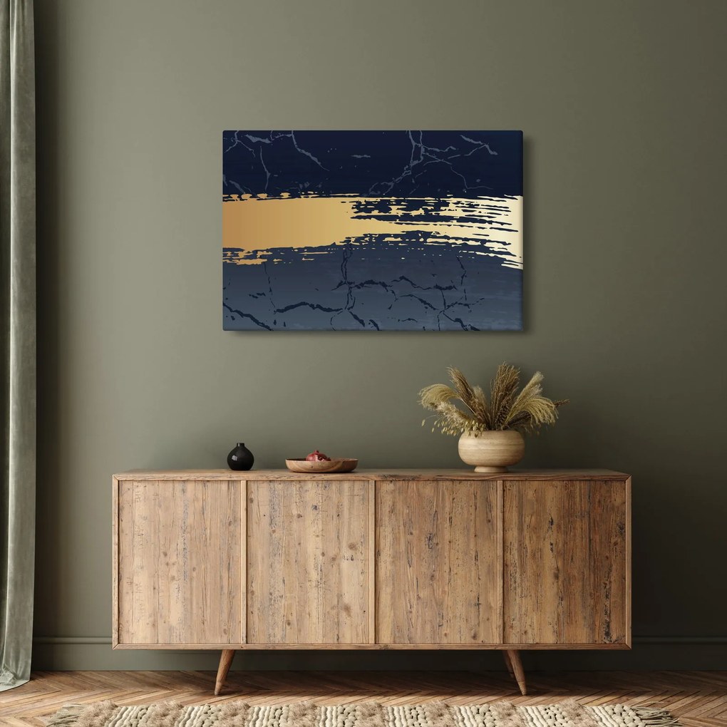 Obraz - Modrá a zlatá abstrakcia N⁰2 (90x60 cm)