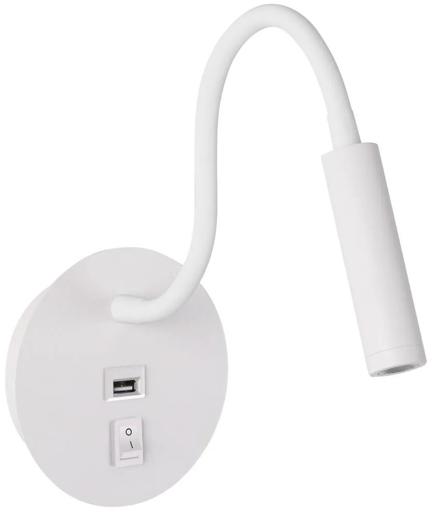 Brilagi - LED Flexibilná nástenná lampa s USB portom MAYA LED/3W/230V biela