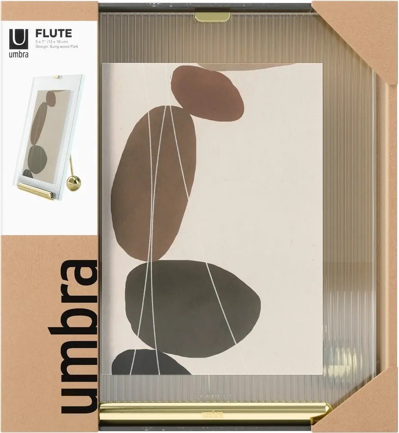 Sklenený stojací rámček v zlatej farbe 19x23 cm Flute – Umbra