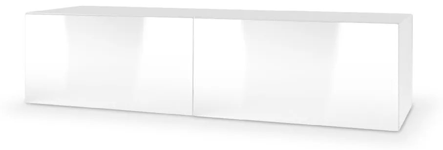 TV stolík na stenu Livo 160W - biela / biely lesk
