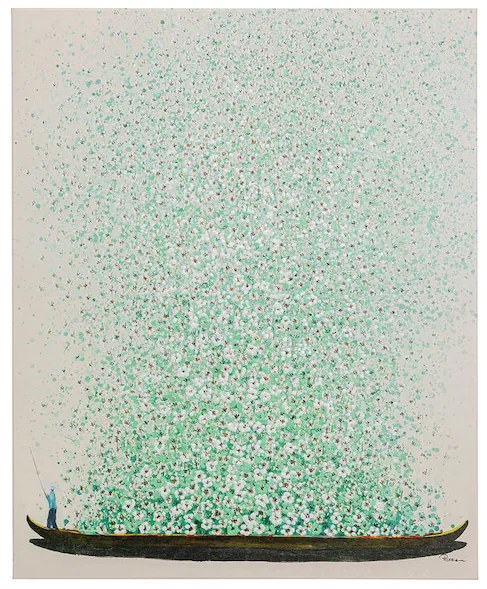 Flower Boat obraz béžovo-zelený 120x160 cm