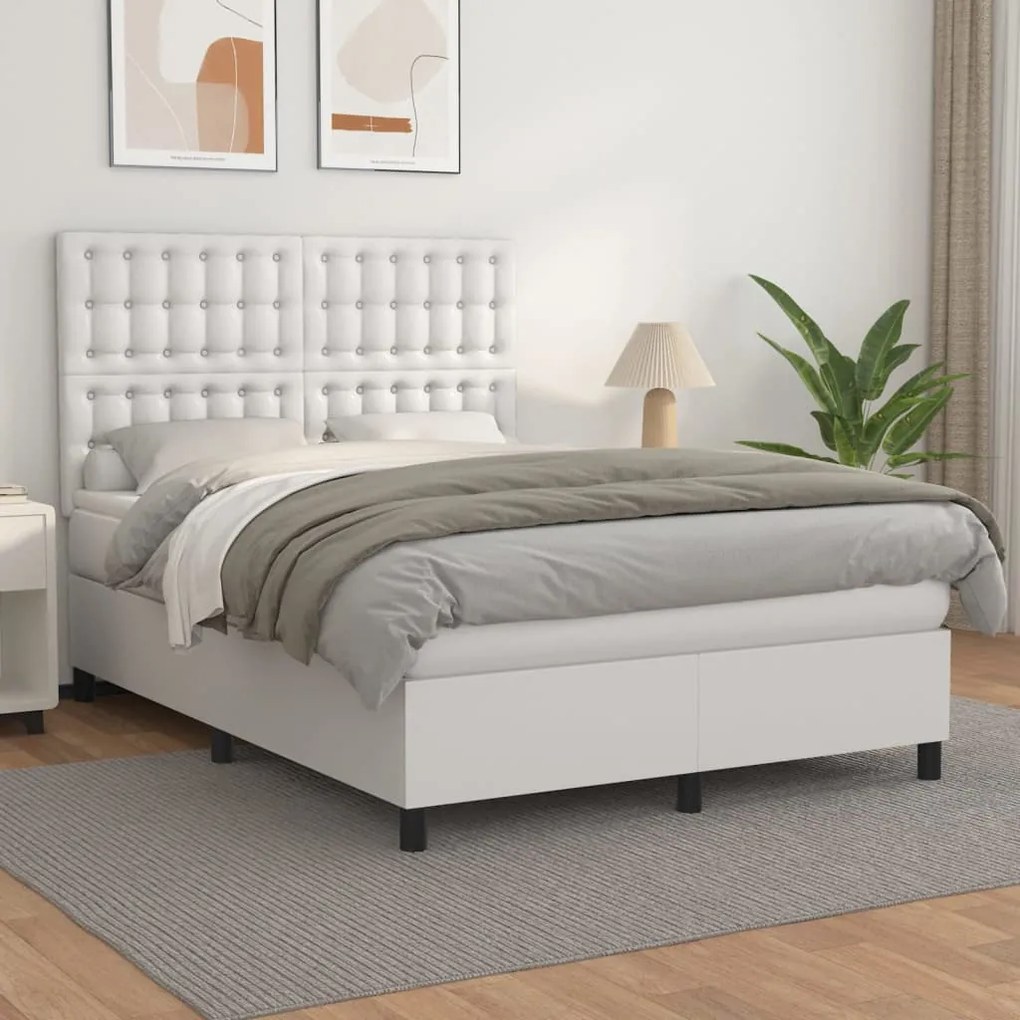 Boxspring posteľ s matracom biely 140x190 cm umelá koža 3142840