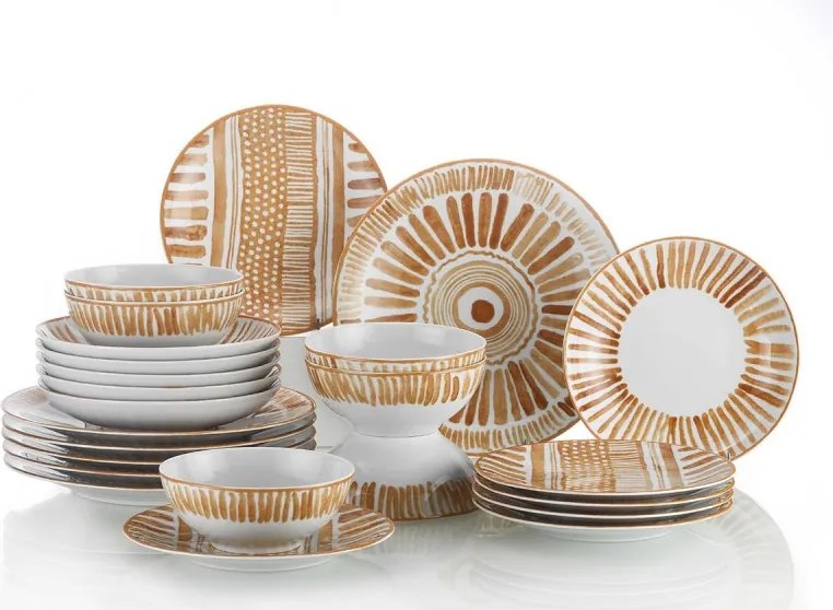 Porcelánová jedálenská súprava 24 ks Zag hnedá/biela
