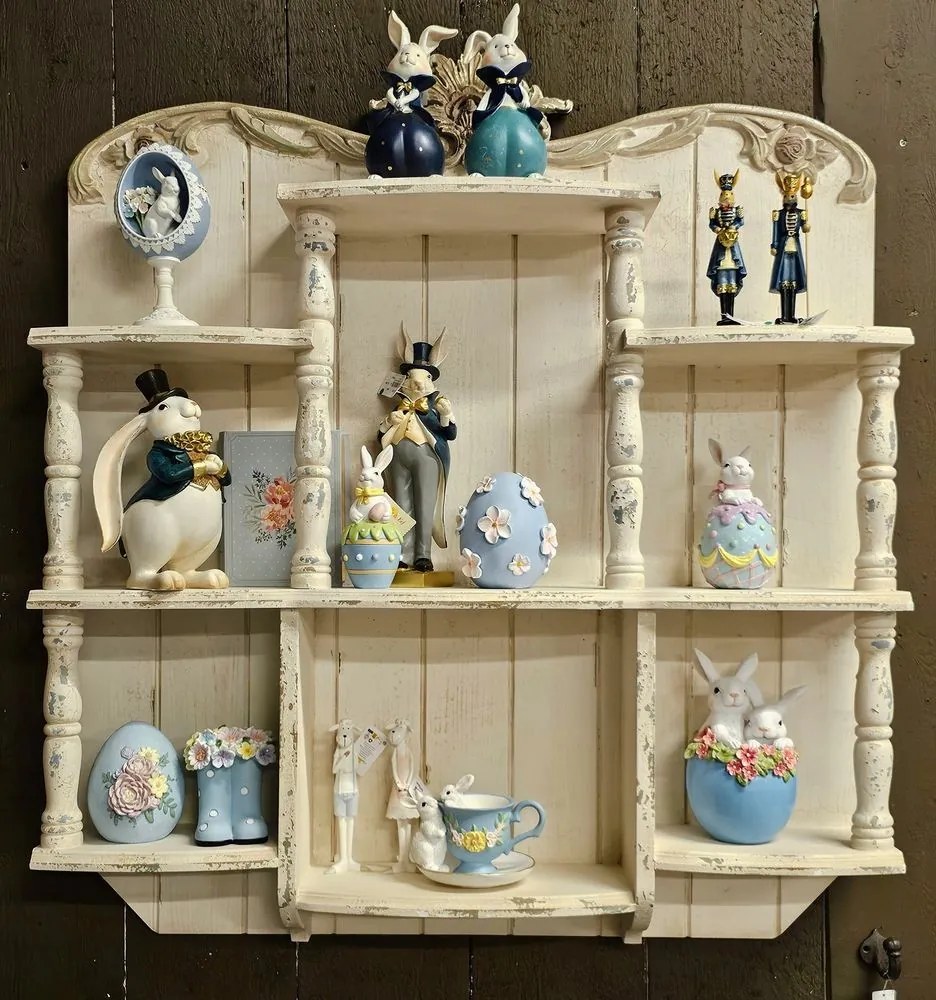 Dekorácia králiky v modrom vajíčku - 13*12*21 cm