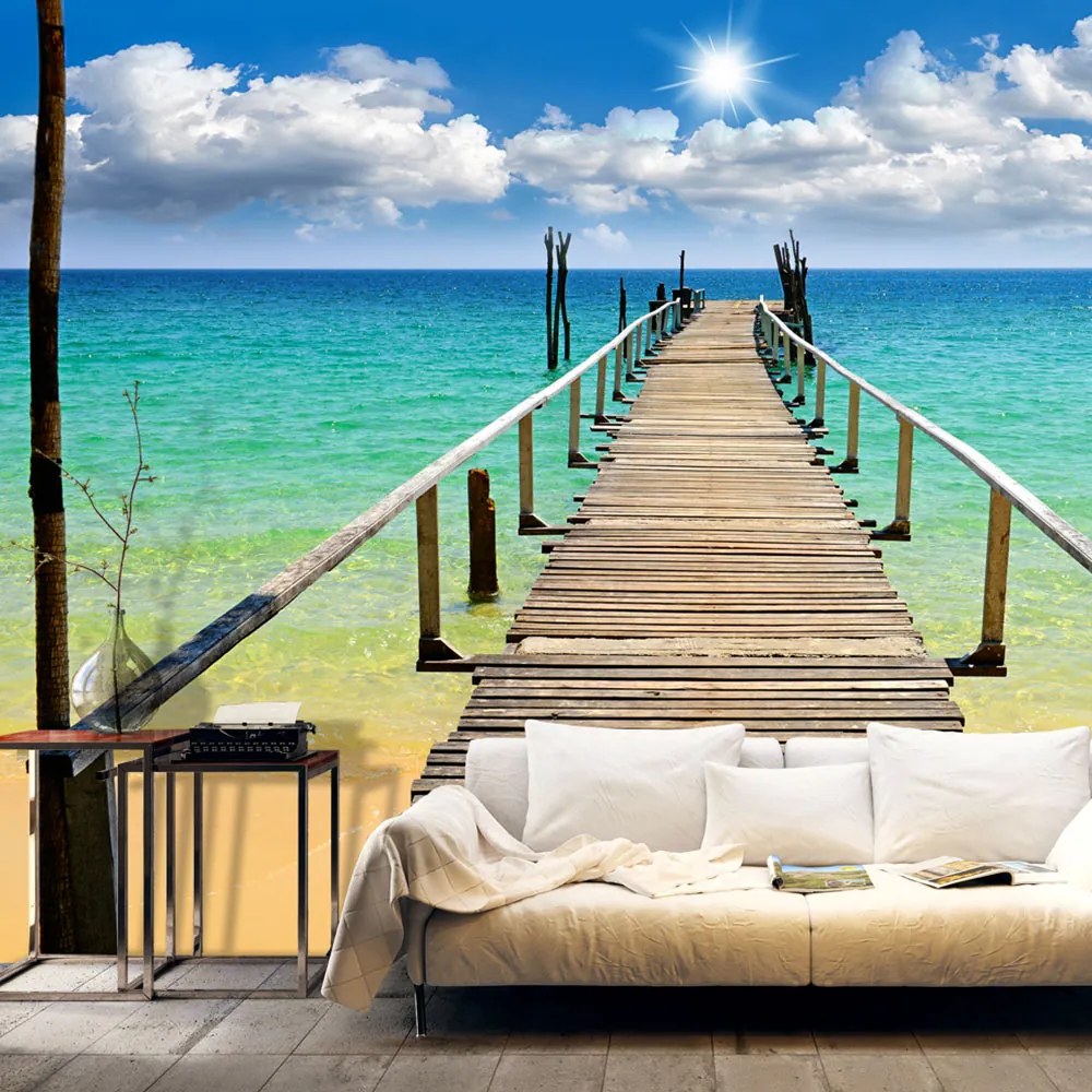 Artgeist Fototapeta - Beach, sun, bridge Veľkosť: 250x175, Verzia: Premium