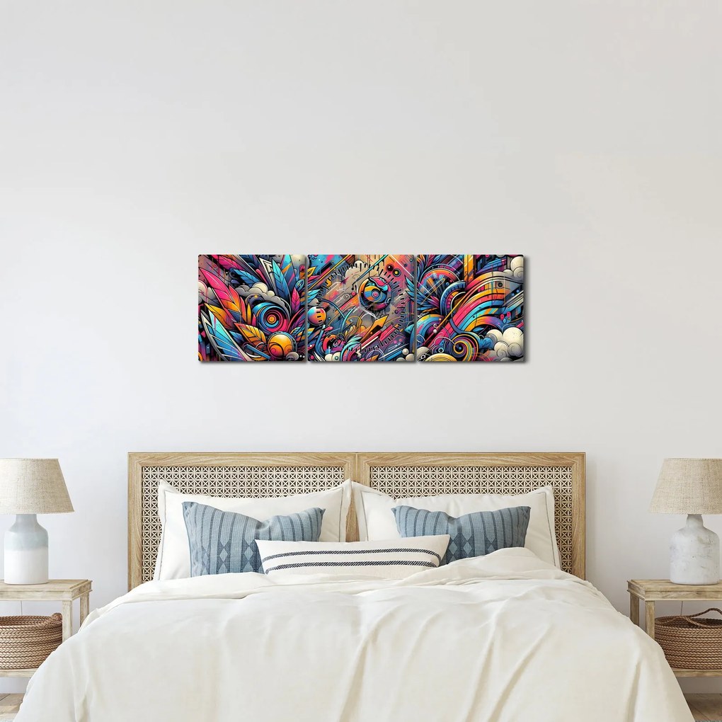 Obraz - Pestrofarebné graffiti (s hodinami) (90x30 cm)