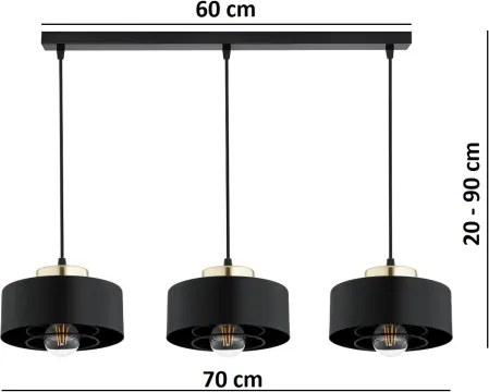 Brilagi - Závesný luster na lanku SPRING 3xE27/60W/230V čierna/zlatá