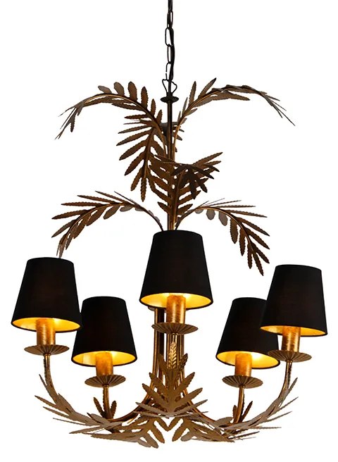 Lustr zlatý s čiernym bavlneným tienidlom 5-svetlo - Botanica