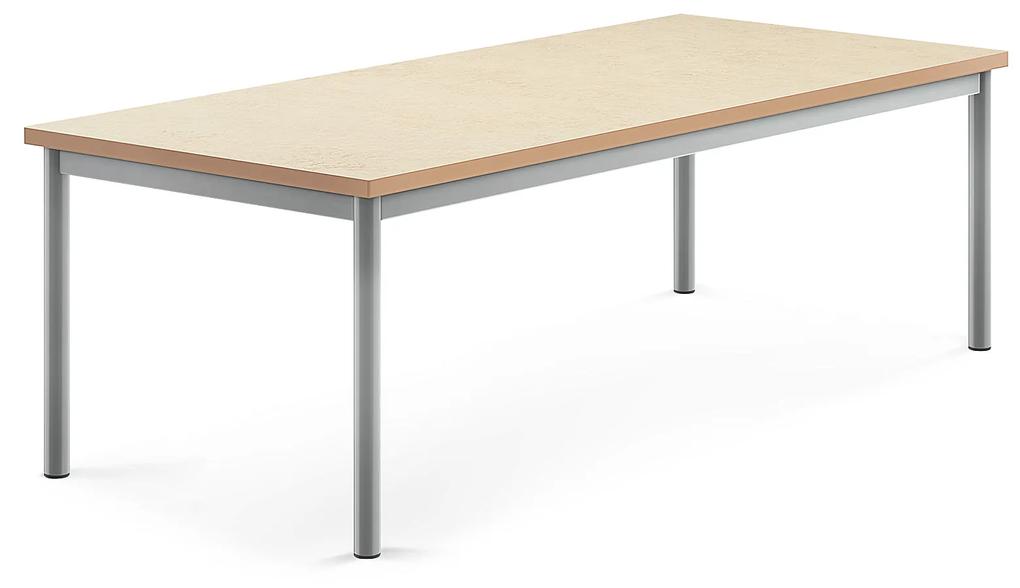 Stôl SONITUS, 1600x700x500 mm, linoleum - béžová, strieborná