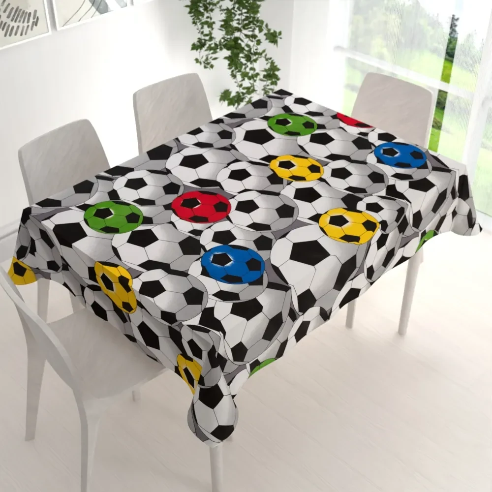 Biante Detský bavlnený obdĺžnikový obrus Sandra SA-580 Farebné a sivé futbalové lopty 80x120 cm