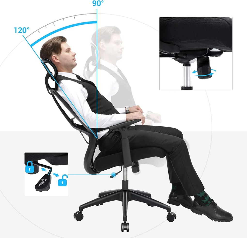 Kancelárska stolička, ergonomická, 120-133x70cm, čierna