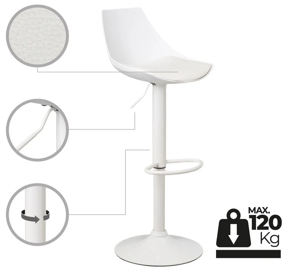 Biele barové stoličky s nastaviteľnou výškou z imitácie kože v súprave 2 ks (výška sedadla 56,5 cm) – Casa Selección