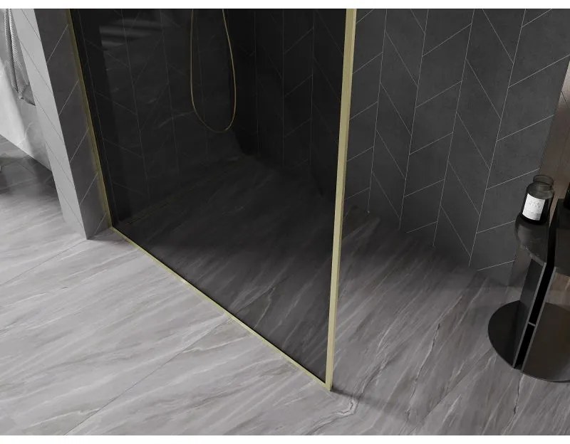 Mexen Kioto-XF, sprchová zástena s rámom 130 x 202 cm, 10mm šedé sklo, zlatý matný profil, 800-130-104-55-40-X