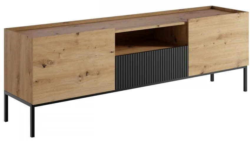 Moderná TV skrinka Zulek 180 2D1SZ, Farby: dub artisan / dub artisan + čierna