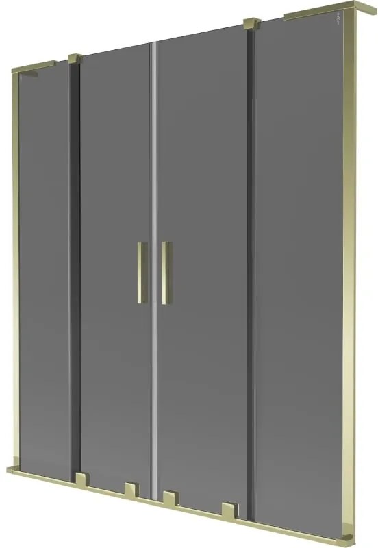 Mexen Velar L Duo, 2-krídlová posuvná vaňová zástena 160 x 150 cm, 8mm šedé sklo, zlatá lesklá, 896-160-003-42-50