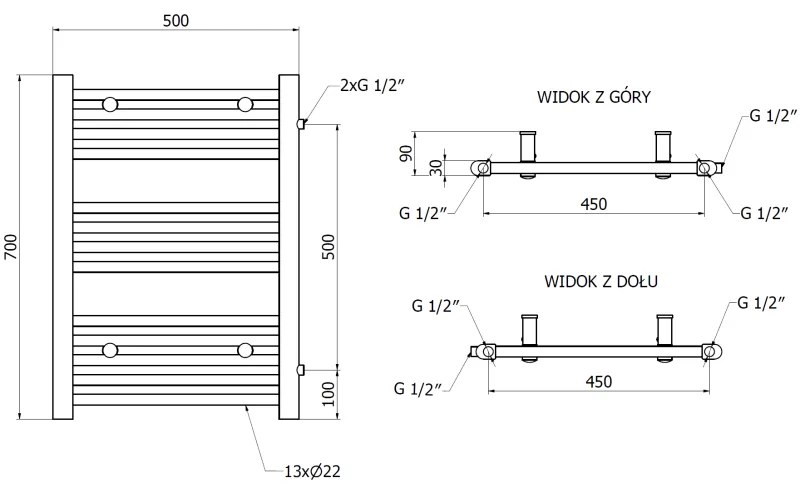 Mexen Mars, vykurovacie teleso 700 x 500 mm, 284 W, bočné pravé a spodné pripojenie, biela, W110-0700-500-00-20-S