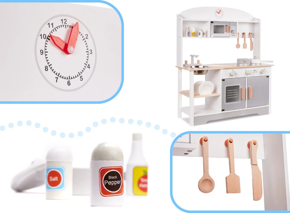 KIK Detská drevená kuchynka MODERN CLASSIC+ príslušenstvo