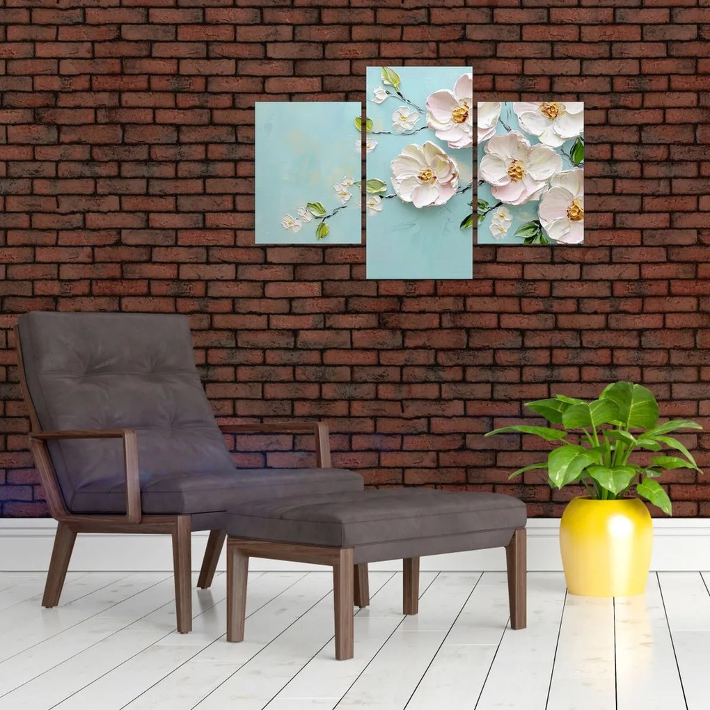 Obraz - Kvietky na modrom pozadí (90x60 cm)
