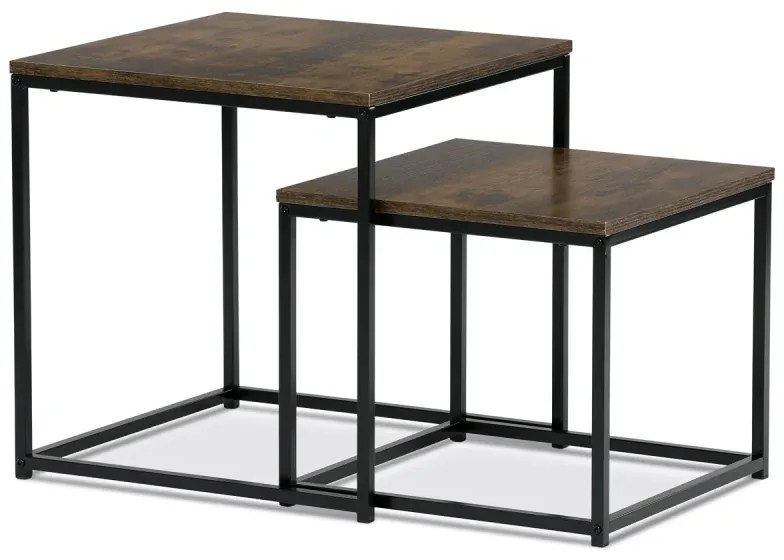 Set 2 ks odkládacích stolků, MDF, dekor divoký dub, kov, černý lak