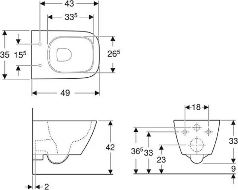 Geberit 500.379.01.1 - Závesné WC Rimfree Smyle Square keramika/biela