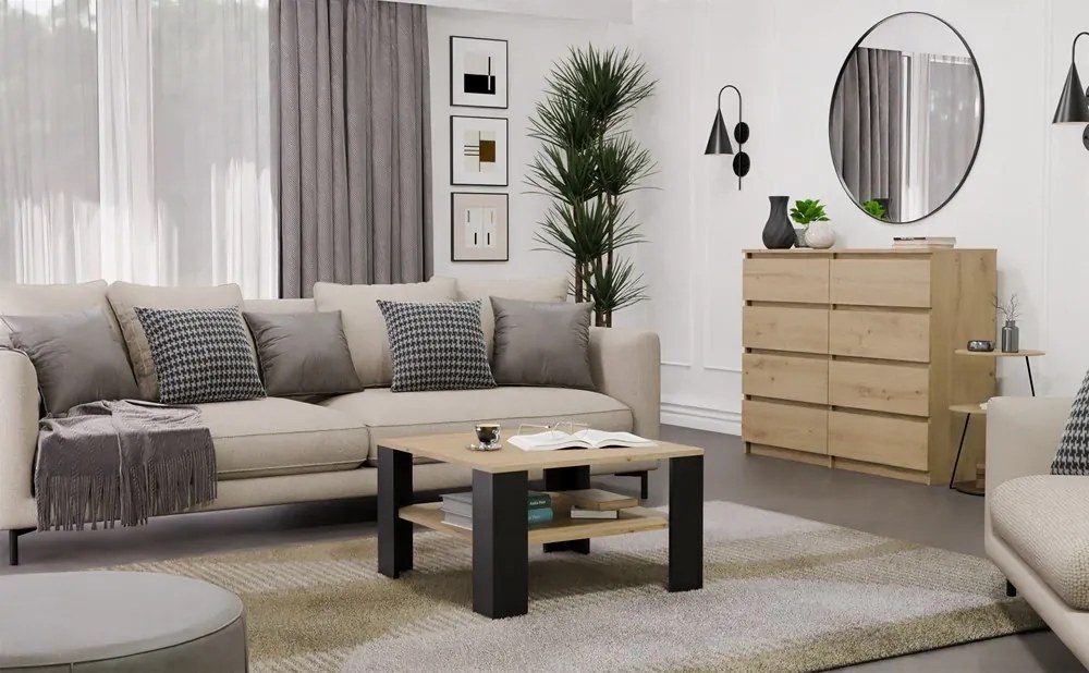 Konferenčný stolík Lawa Square 68 cm dub artisan/čierny