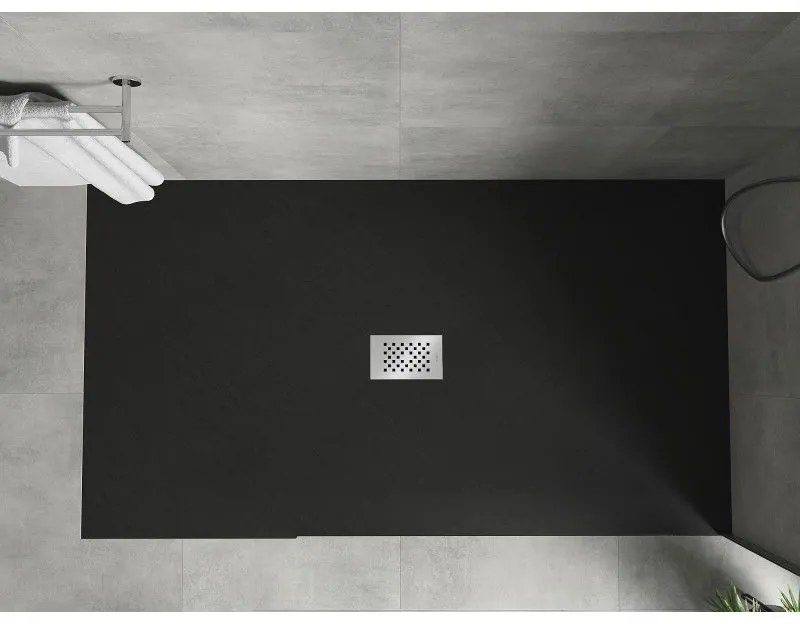 Mexen Hugo, obdĺžniková sprchová vanička SMC 160 x 100 cm, čierna, oceľová krytka, 42701016-X