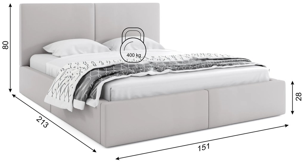 BMS GROUP Čalúnená posteľ HILTON 140x200cm výklopná sivá