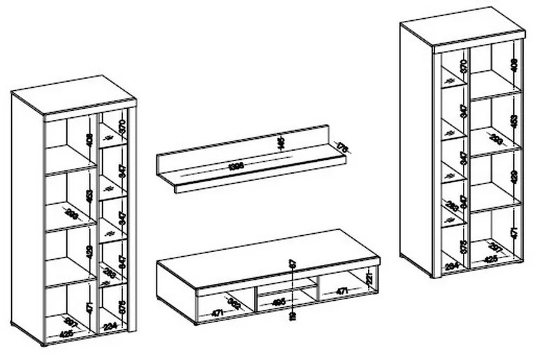 Obývacia stena RUMBA XL, 300x190x34, biela + LED osvetlenie