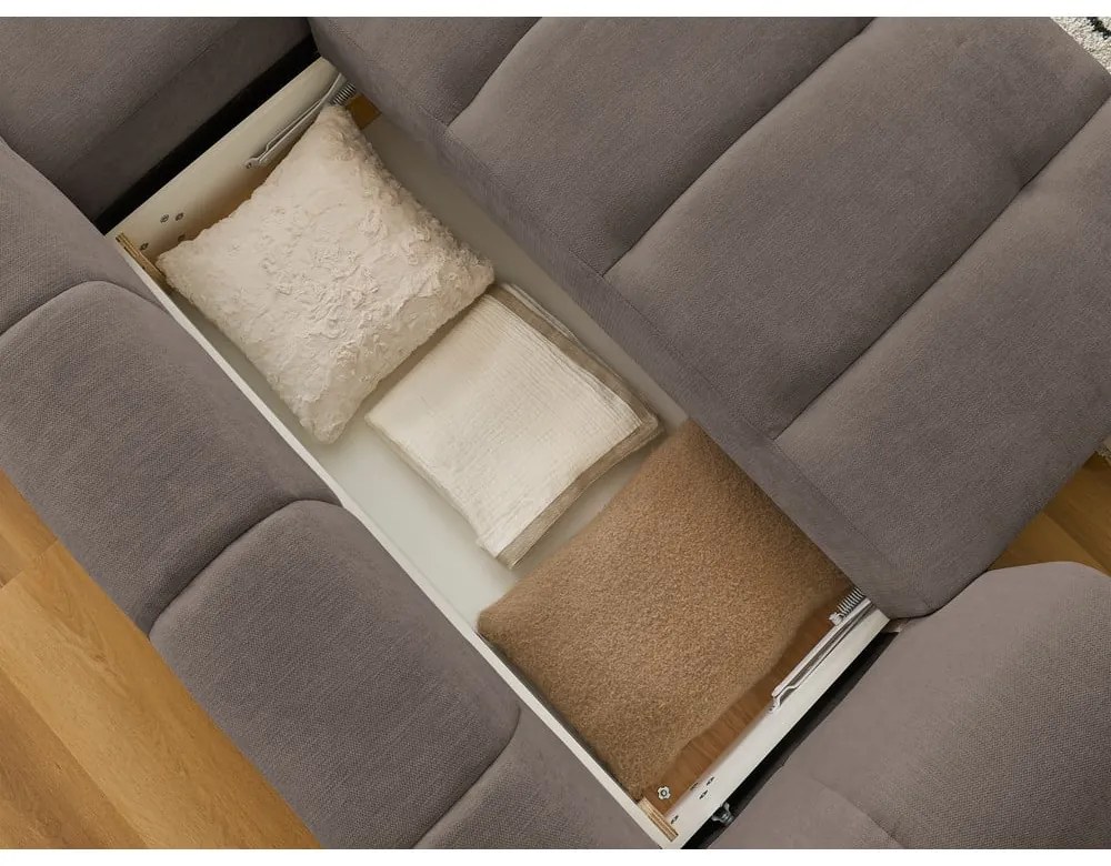 Taupe rozkladacia/s úložným priestorom rohová pohovka (pravý roh/s leňoškou) Fuji – Bobochic Paris