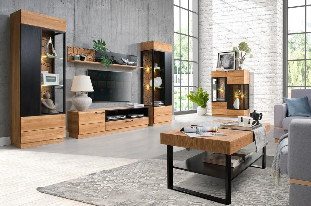 Vitrína Mosaic 12 95 cm z masivu dub medový/černá