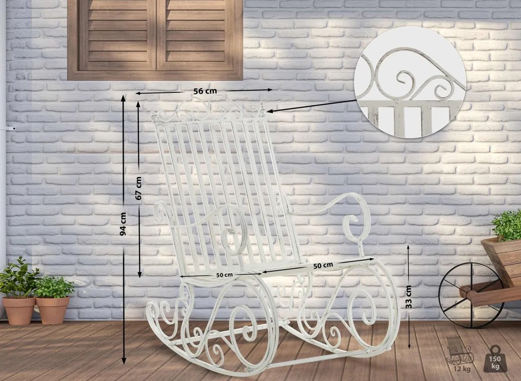 Kovové hojdacie kreslo Smile - Biela antik