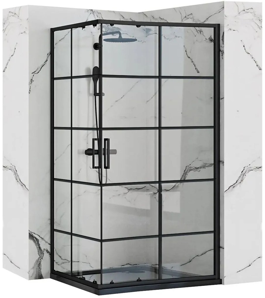Rea Concept, sprchový kút s posuvnými dverami 80 (dvere) x 100 (dvere) x 190 cm, 5 mm číre sklo, čierny profil, REA-K6389