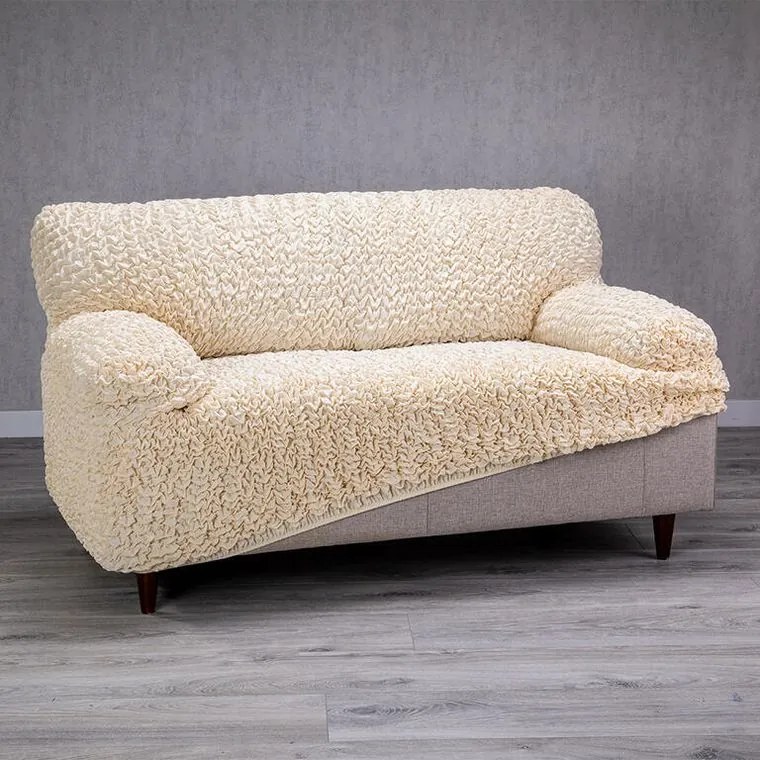 Bielastické poťahy FUCO biobavlna smotanové trojkreslo (š. 170 - 220 cm)