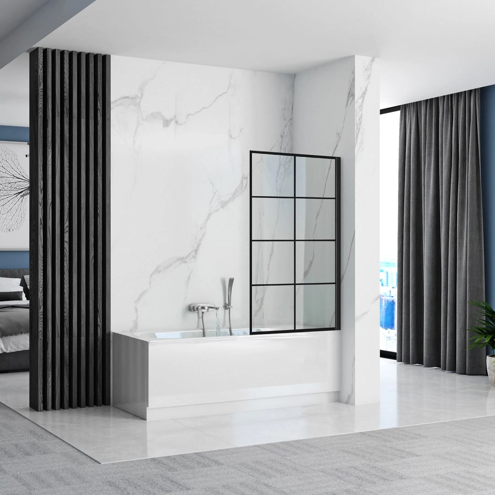 Vaňová zástena REA LAGOS-1 FIX 80 cm, čierna/transparent