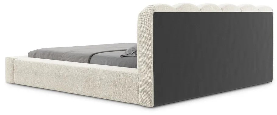 Béžová čalúnená dvojlôžková posteľ s úložným priestorom s roštom 160x200 cm Mano – Makamii