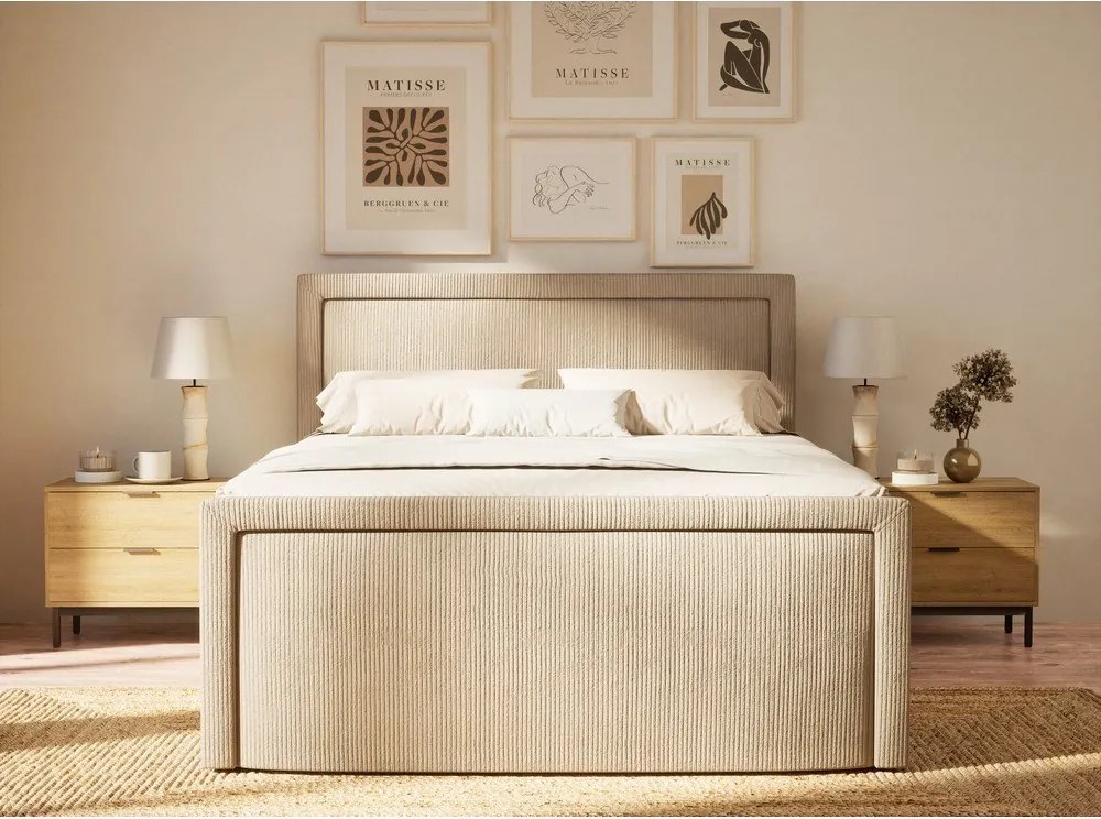 Béžová boxspring posteľ s úložným priestorom 200x200 cm Fresco – Maison de Rêve