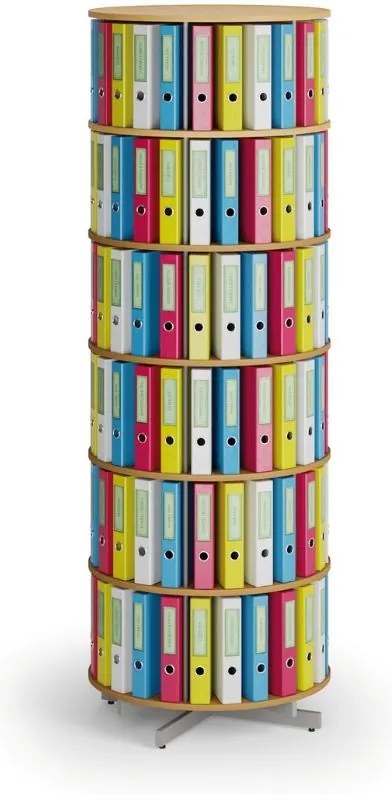 Otočný regál na zakladače, 6 poschodí, buk