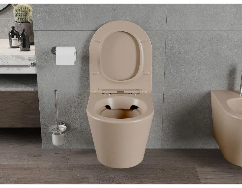 Mexen Rico, závesná toaletná misa 480x360x370 mm s pomaly padajúcim sedátkom, cappuccino matná, 30724064