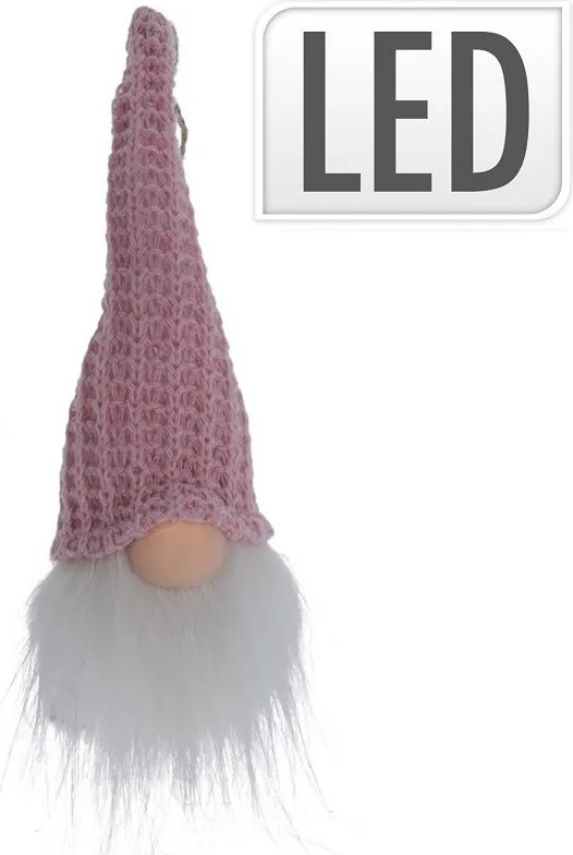 Závesný vianočný škriatok s LED – ružový 19 cm