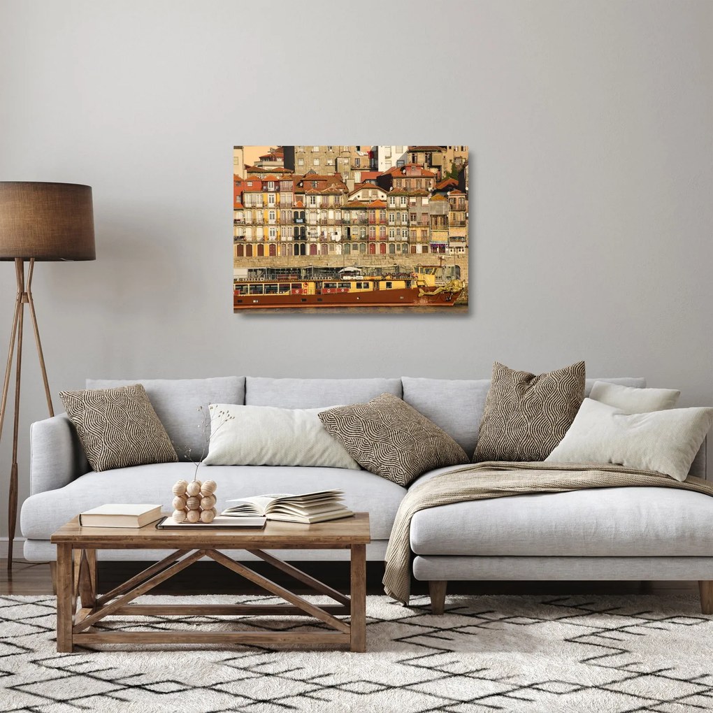 Sklenený obraz - Nábrežná štvrť, Portugalsko (70x50 cm)
