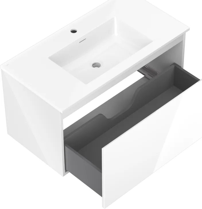Mexen Orio, kúpeľňová skrinka 90 cm s umývadlom Otis, 1 zásuvka, biela lesklá, 91A10-09047-1-BF00-W18M00