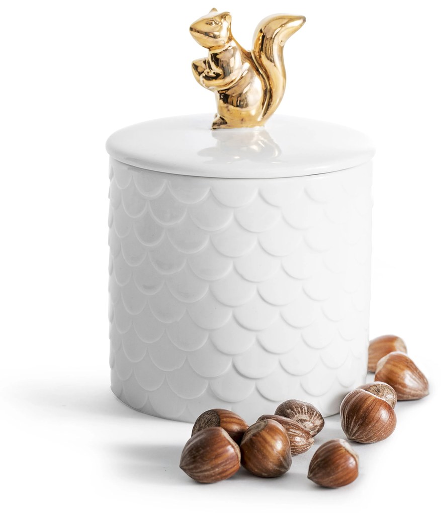 Multifunkčná dekoratívna dóza SAGAFORM Squirrel, 450 ml. porcelán (biela, zlatá) 5017703