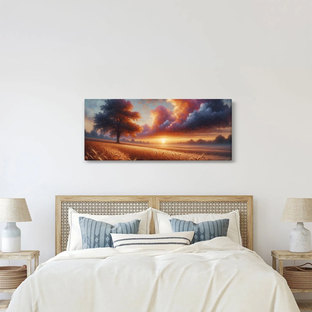 Obraz – Západ slnka na poli (120x50 cm)