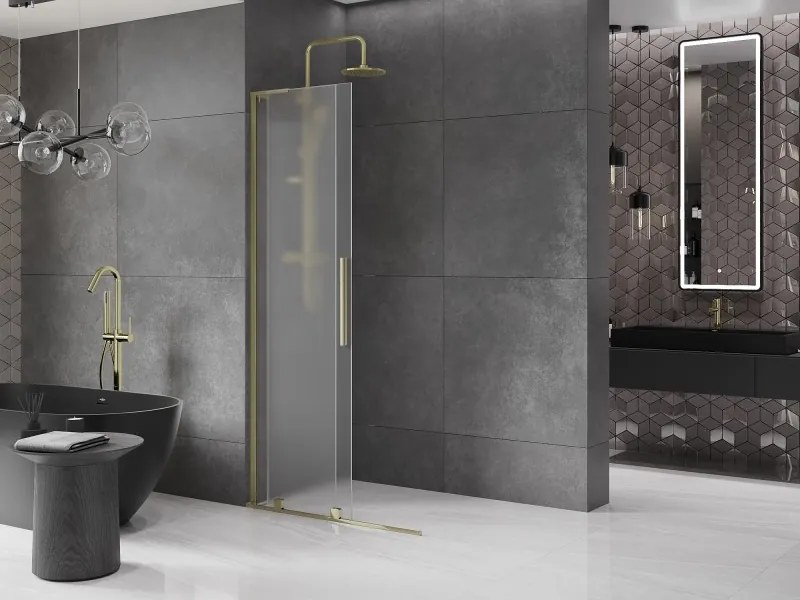Mexen Velar L, posuvná sprchová zástena Walk-in 120 x 200 cm, 8mm sklo námraza, zlatá lesklá, 871-120-003-33-50