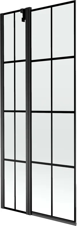 Mexen Flip, 1-krídlová vaňová zástena 80 x 150 cm, 6 mm číre sklo-čierny vzor, čierny profil, 894-080-101-70-77