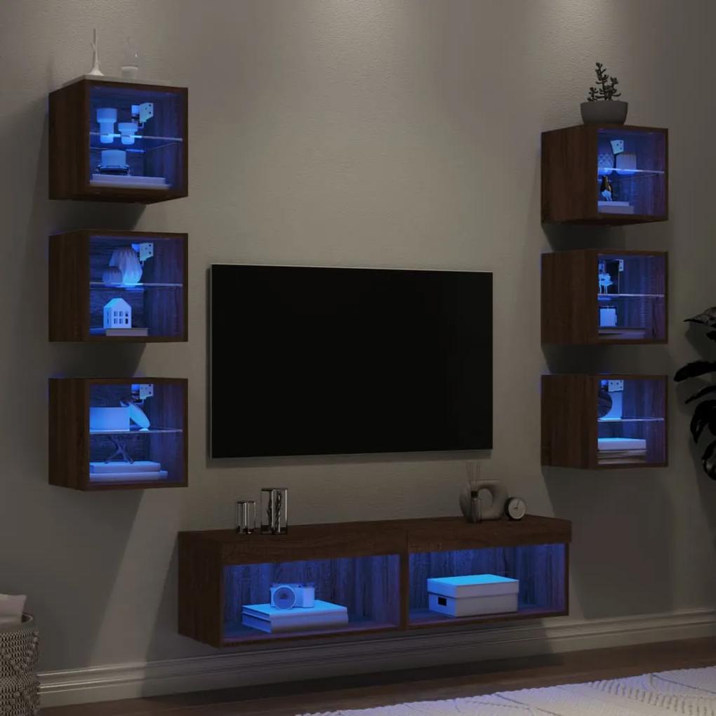 8-dielne TV nástenné skrinky s LED hnedý dub kompozitné drevo 3216639