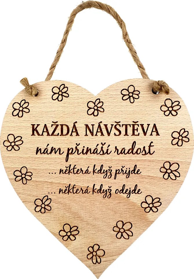 AMADEA Drevené srdce s textom Každá návšteva.., masívne drevo, 16 x 15 cm